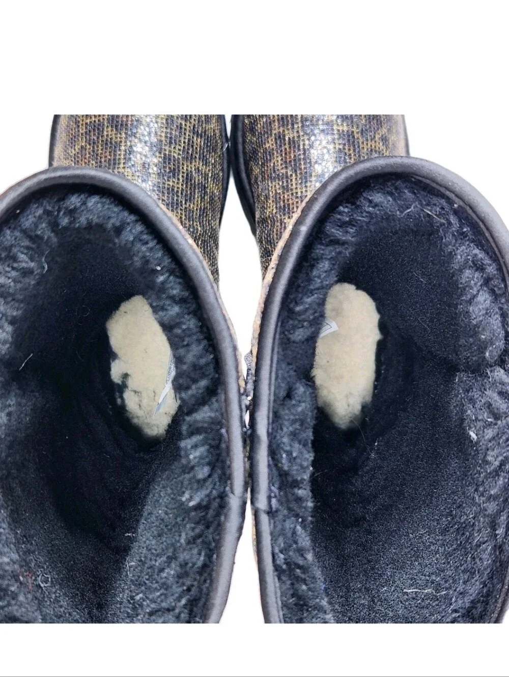 UGG Leopard Glitter Classic Tall Sz 7 Genuine Sheepskin Boots Black/Gold 1006819
